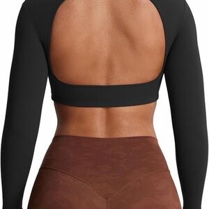 Women's Black Open-Back Long Sleeve Top
